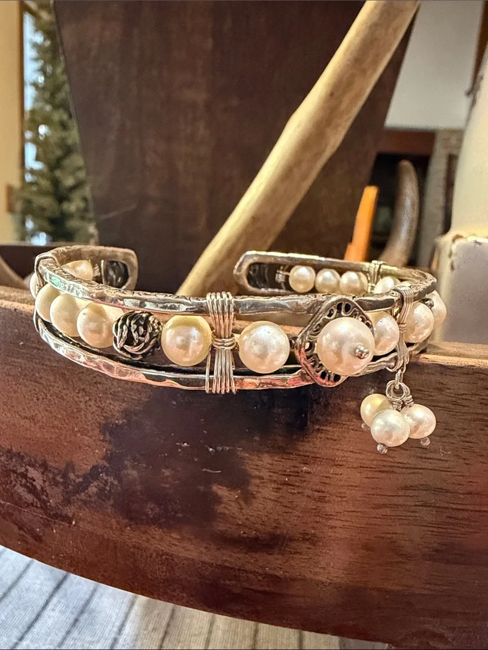 SILPADA Silver Pearl Accent Cuff Bracelet - White Pearls